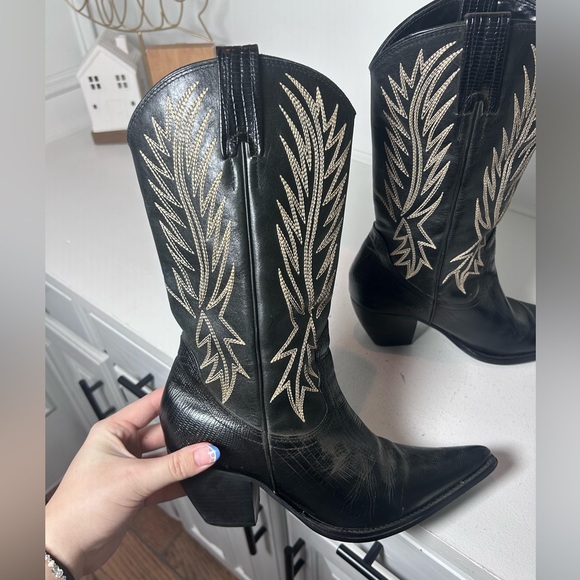 Penny Loves Kenny Black Western Cowboy Boots Women’s 6 Pointed Toe Embroided - Picture 7 of 7